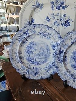 2 Antique Blue Transferware Staffordshire 10.1/4 Dinner Plates Durham Cathedral