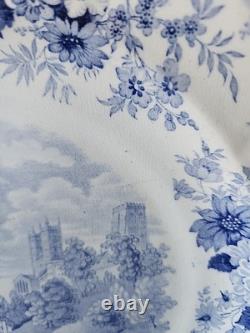 2 Antique Blue Transferware Staffordshire 10.1/4 Dinner Plates Durham Cathedral