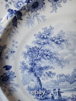 2 Antique Blue Transferware Staffordshire 10.1/4 Dinner Plates Durham Cathedral