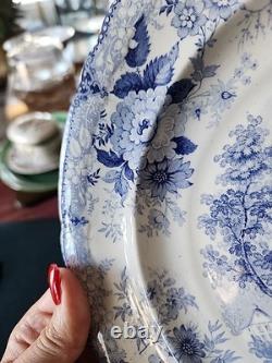 2 Antique Blue Transferware Staffordshire 10.1/4 Dinner Plates Durham Cathedral