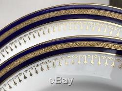 2 Antique Minton Cobalt Blue Raised Gold Encrusted Cabinet Dinner Plates 8.75