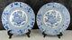 (2) Antique Staffordshire Blue Transferware Peonies Mosaic 10 1/8 Dinner Plates