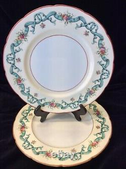 2 Coalport Dinner Plates Blue Ribbons Pattern 8851 10-1/2