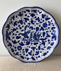 2 Deruta hand painted Italian ceramic Blue & White Arabesco Scalloped Plates