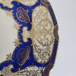 2 Rosenthal Ivory Dinner Cabinet Plates 10 5/8 Cobalt Blue Gold Scroll Bavaria