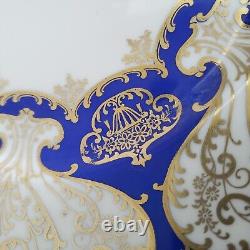 2 Rosenthal Ivory Dinner Cabinet Plates 10 5/8 Cobalt Blue Gold Scroll Bavaria