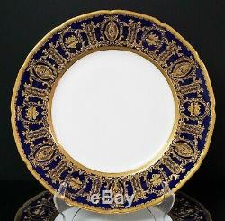 2 Royal Doulton Cobalt Blue Heavy Raised Gold China Dinner Cabinet Plate Plates