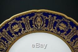 2 Royal Doulton Cobalt Blue Heavy Raised Gold China Dinner Cabinet Plate Plates
