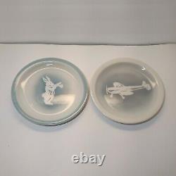 2 SYRACUSE CHINA Plates Blue Airbrush White Rabbit & Plane Restaurant Ware RARE