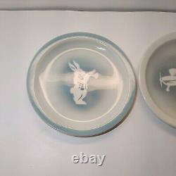 2 SYRACUSE CHINA Plates Blue Airbrush White Rabbit & Plane Restaurant Ware RARE