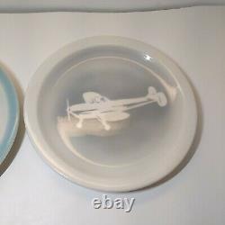 2 SYRACUSE CHINA Plates Blue Airbrush White Rabbit & Plane Restaurant Ware RARE