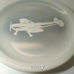 2 SYRACUSE CHINA Plates Blue Airbrush White Rabbit & Plane Restaurant Ware RARE