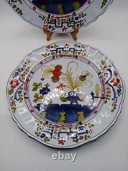 2 Vintage Faenza Garofano Blue Carnation Style Pattern Dinner Plates Italy 10.5