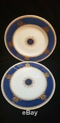 2 Wedgwood Columbia Cobalt and Gold Hand Painted 10 3/4 Dinner Plates