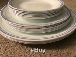 30 Corelle Moonglow Pieces Dinner Plates Soup Bowls Purple Green Blue Stripe