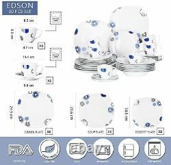 30-Piece Dinner Set Blue/White Porcelain Crockery Plates Bowl Mug Service for 6