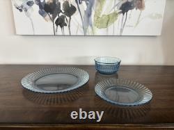 30 pc Vintage FORTECRISA MEXICO ICE BLUE Glass Ribbed Din & Salad Plates & Bowls