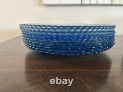 30 pc Vintage FORTECRISA MEXICO ICE BLUE Glass Ribbed Din & Salad Plates & Bowls