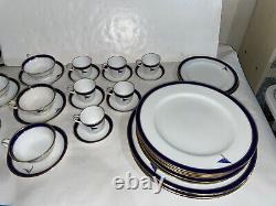 32+ SPODE Copeland WH Plummer Bone China Set Cobalt Blue Gold withMarjo Flag c1900