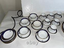 32+ SPODE Copeland WH Plummer Bone China Set Cobalt Blue Gold withMarjo Flag c1900