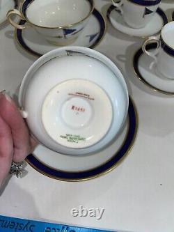 32+ SPODE Copeland WH Plummer Bone China Set Cobalt Blue Gold withMarjo Flag c1900