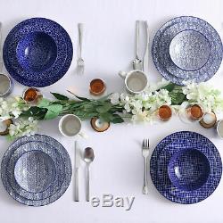 32pcs Dinner Set Porcelain Plates Bowls Dinnerware Crockery 8 Place Setting Blue