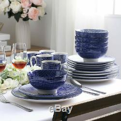 32pcs Dinner Set Porcelain Plates Bowls Dinnerware Crockery 8 Place Setting Blue
