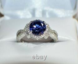 3 Carat Premium Aaa Tanzanite & 64 Diamonds Gypsy Dinner 14k White Gold Plating