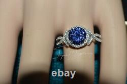 3 Carat Premium Aaa Tanzanite & 64 Diamonds Gypsy Dinner 14k White Gold Plating