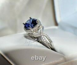 3 Carat Premium Aaa Tanzanite & 64 Diamonds Gypsy Dinner 14k White Gold Plating