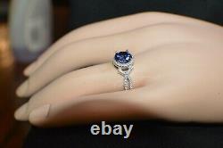 3 Carat Premium Aaa Tanzanite & 64 Diamonds Gypsy Dinner 14k White Gold Plating