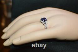 3 Carat Premium Aaa Tanzanite & 64 Diamonds Gypsy Dinner 14k White Gold Plating