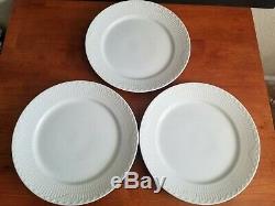 3 Royal Copenhagen White Fluted Half Lace Dinner Plates 10 7/8 #627 Blue Fluted