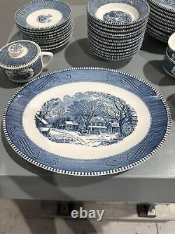 40 Piece Set Currier & Ives Old Grist Mill Dinnerware EUC Plates, Bowls, Cups