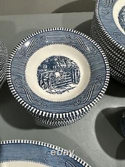 40 Piece Set Currier & Ives Old Grist Mill Dinnerware EUC Plates, Bowls, Cups