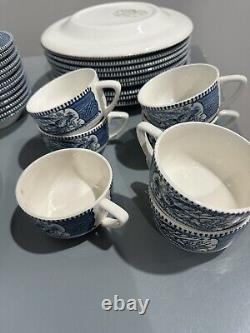 40 Piece Set Currier & Ives Old Grist Mill Dinnerware EUC Plates, Bowls, Cups