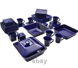 45-Piece Square Dinnerware Set For 6 Banquet Dinner Plates Bowls Dishes Cobalt