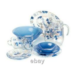 46-pc LUMINARC FLORAL MIX Tableware Set, Blue Tempered Glass, Made in UAE