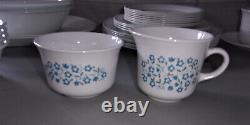 47pc Vintage Corelle Blue Heather Dinnerware & Serving Set- Platters Bowls Sugar