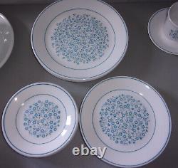 47pc Vintage Corelle Blue Heather Dinnerware & Serving Set- Platters Bowls Sugar