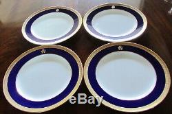 4 ANTIQUE MINTON COBALT BLUE GOLD ENCRUSTED g6262 DINNER PLATES 10 1/4