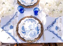 4 Aerin Williams Sonoma Blue Scalloped Dinner Luncheon Sea Floral Serving Plates