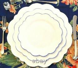 4 Aerin Williams Sonoma Sea Blue Scalloped Dinner Luncheon Platter Ruffle Plates