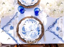 4 Aerin Williams Sonoma Sea Blue Scalloped Dinner Luncheon Platter Ruffle Plates