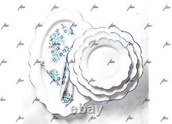 4 Aerin Williams Sonoma Sea Blue Scalloped Dinner Luncheon Platter Ruffle Plates