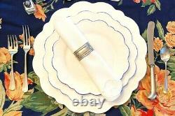 4 Aerin Williams Sonoma Sea Blue Scalloped Dinner Luncheon Platter Ruffle Plates