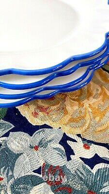 4 Aerin Williams Sonoma Sea Blue Scalloped Dinner Luncheon Platter Ruffle Plates