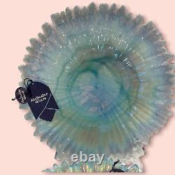 4 Alabaster Glass Blue Aqua Iridescent Turkey Opalescent Dinner Plates 12.5