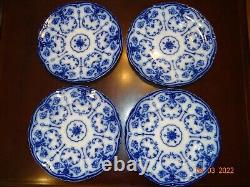 4 Antique Flow Blue Conway 10 Dinner Plates New Wharf Semi-Porcelain England