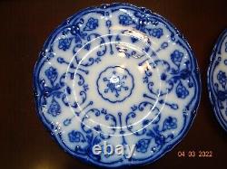 4 Antique Flow Blue Conway 10 Dinner Plates New Wharf Semi-Porcelain England